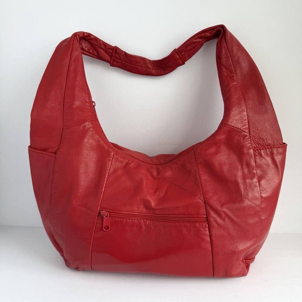Californian Red Lamb Leather Hobo Shoulder Bag Slouchy Purse Y2K Loop Mexico